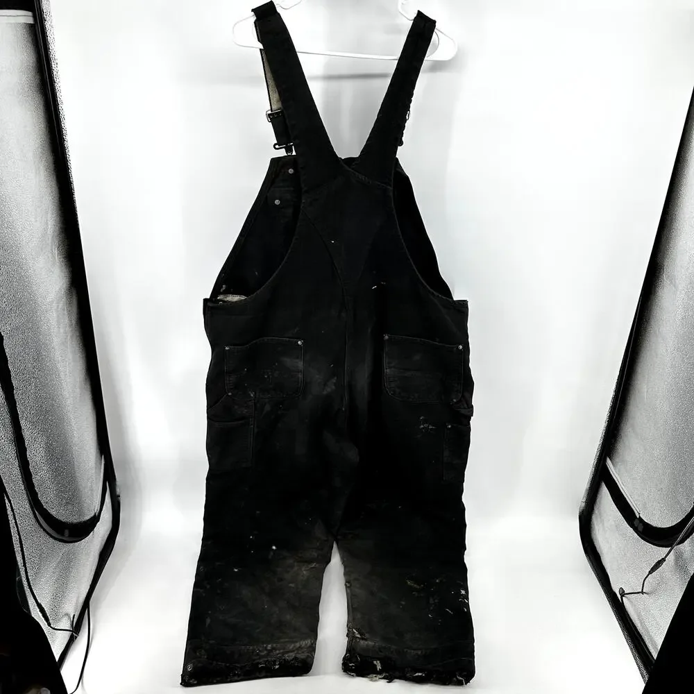 Carhartt Duck Bib Overalls 3M Thinsulate Relaxed Fit Worn Wear Black 2XL Short